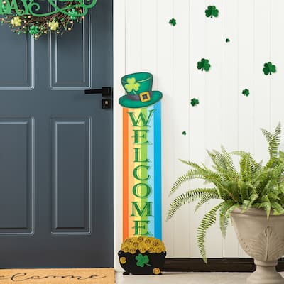 Glitzhome 42"H St.Patrick's Wooden Rainbow Welcome Porch Sign - 42"