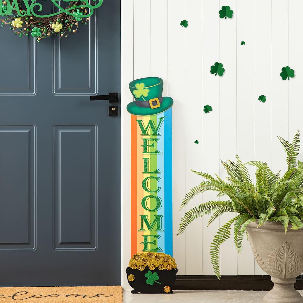 Glitzhome 42"H St.Patrick's Wooden Rainbow Welcome Porch Sign - 42"