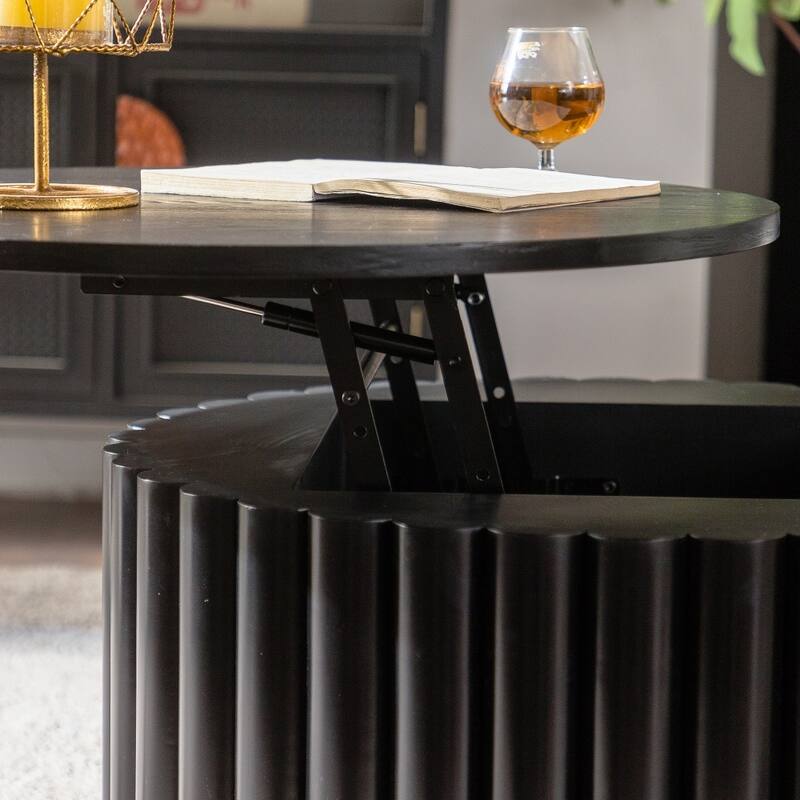 Round Lifting Design Wooden Coffee Table with Hidden Storage