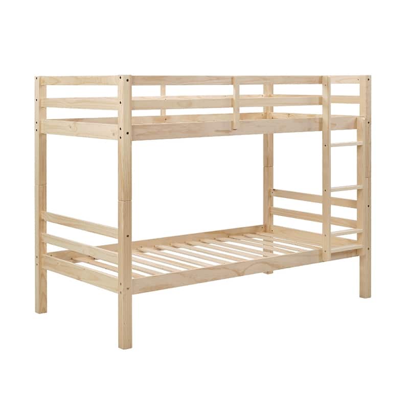 Twin over Twin Wooden Bunk Bed,High Guardrail,Ladder,Kids Teens,Dorm