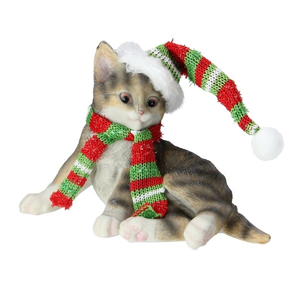 Shop 6 75 Brown Sitting Tabby Cat With Striped Hat And Scarf