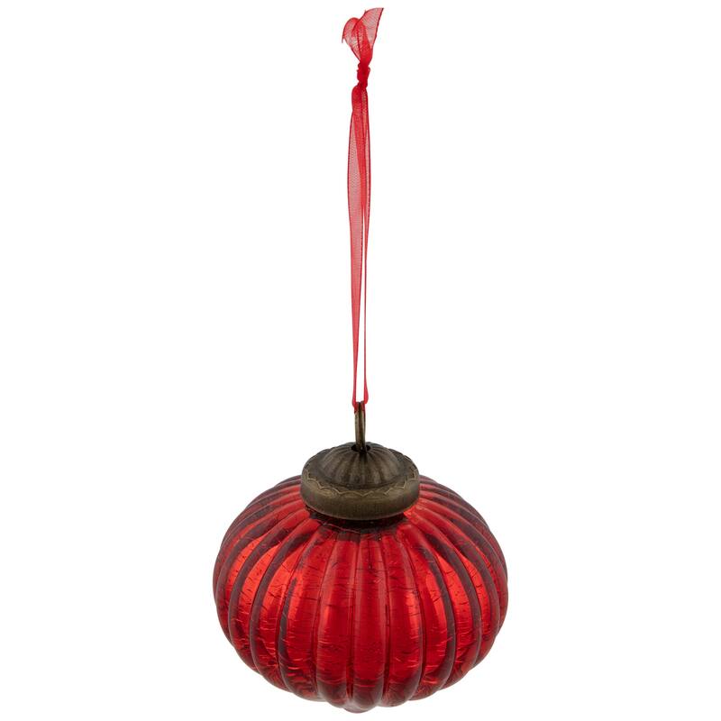 3" Red Crackle Glass Onion Christmas Ornament