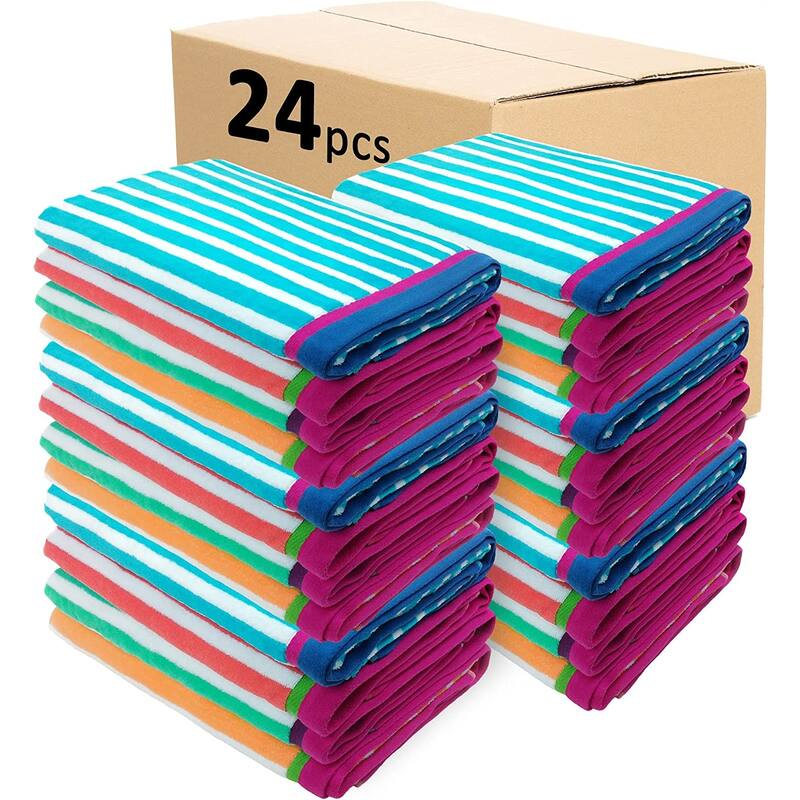 Kaufman Multicolor Velour Racing Stripe 32 x 62 All Cotton Beach & Pool Towels - 24PK