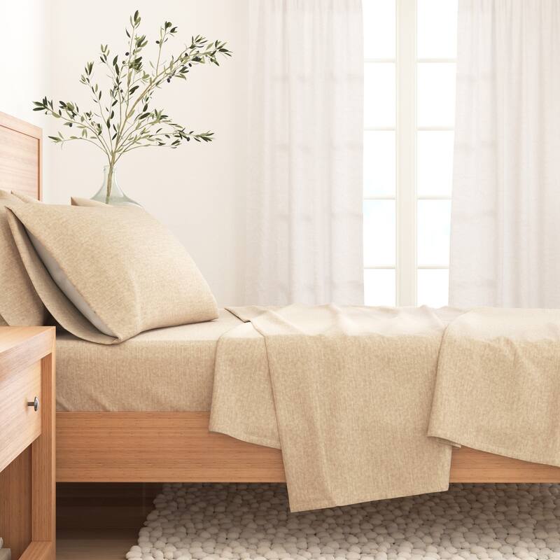 Linery & Co. Cotton Blend Double-Brushed Heathered Flannel Bed Sheet Set