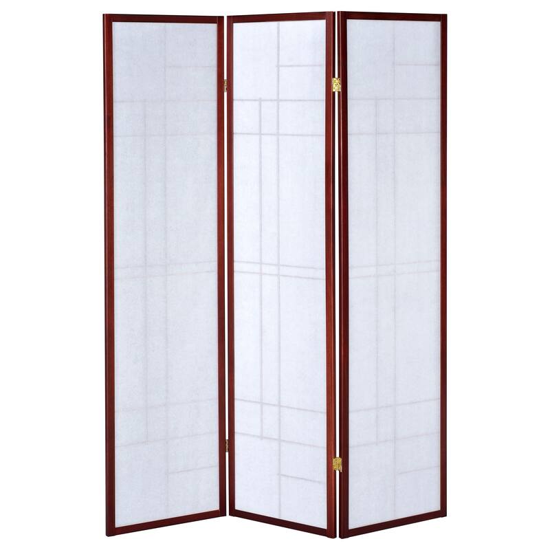 Katerina White and Cherry 3-panel Folding Floor Screen