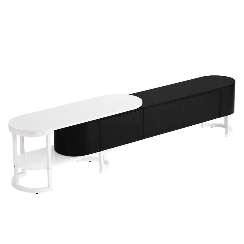 67.7"-76.4" Modern TV Stand with Adjustable Length & Height, 3 Storage Drawers, Metal Legs for Living Room