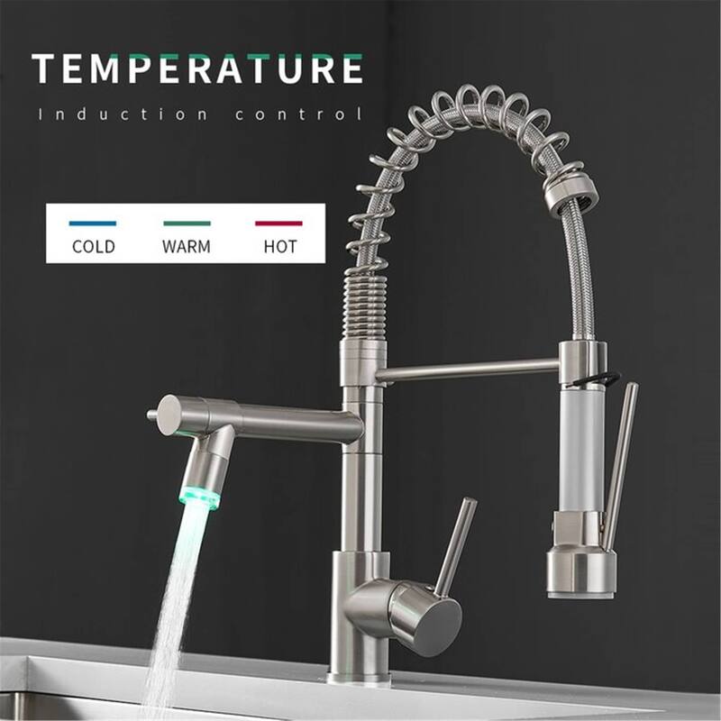Pull Down Kitchen Sink Faucet With LED Light Commercial Kitchen Faucets Single Handle Modern Single Hole Taps With Valve