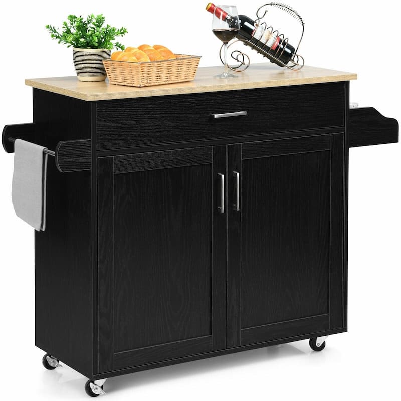 Rolling Kitchen Island Cart with Towel and Spice Rack - 45.5" x 16" x 33.5"(L x W x H)