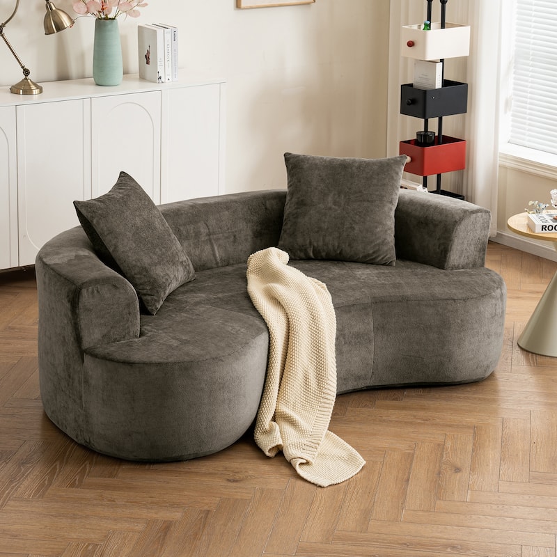 Moon Shaped Sofa, Modern Sleeper Cat Waist Sofa With Deep Seat, Non Assembly Sponge Compression Sofa