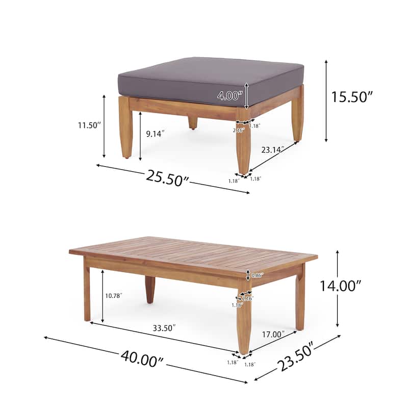 Sloane Outdoor Acacia Wood Coffee Table with Ottoman by Christopher Knight Home