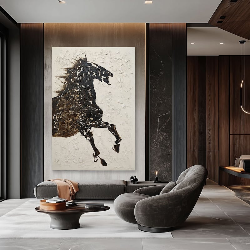 Hand Painted Galloping Horse Neutral Tones Textured Canvas Wall Art