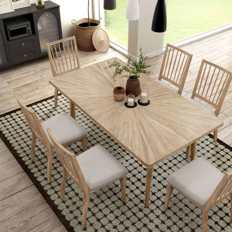 Furniture of America Marlowe Farmhouse 7-Piece Brown Rubberwood Dining Set