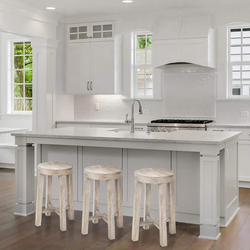Brahma White Washed Solid Wood Counter Stool - 14.8L x 14.8W x 26.0H