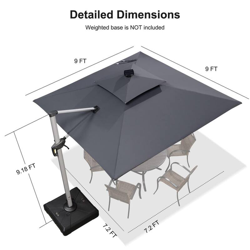 PURPLE LEAF 9 ft Double Top LED Square Patio Cantilever Umbrella