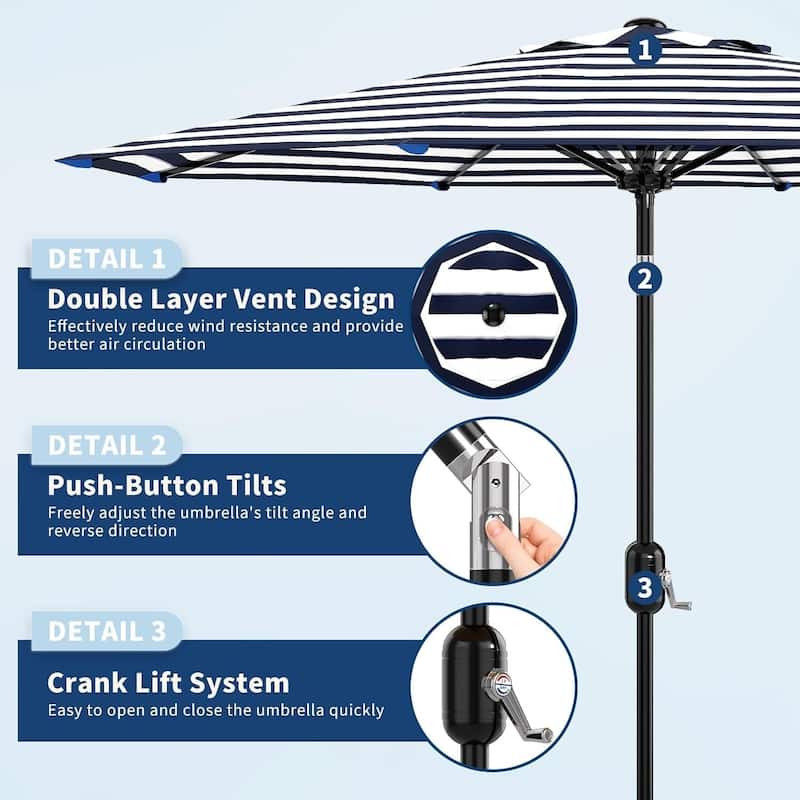 Outdoor 10FT Stripe Outdoor Patio Umbrella, UV Protection Waterproof for Pool Deck Yard
