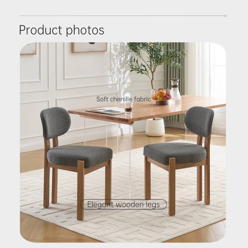 Farmhouse Wooden Dining Chairs Set of 2, Fabric Upholstered Chairs with Cushioned Wingback