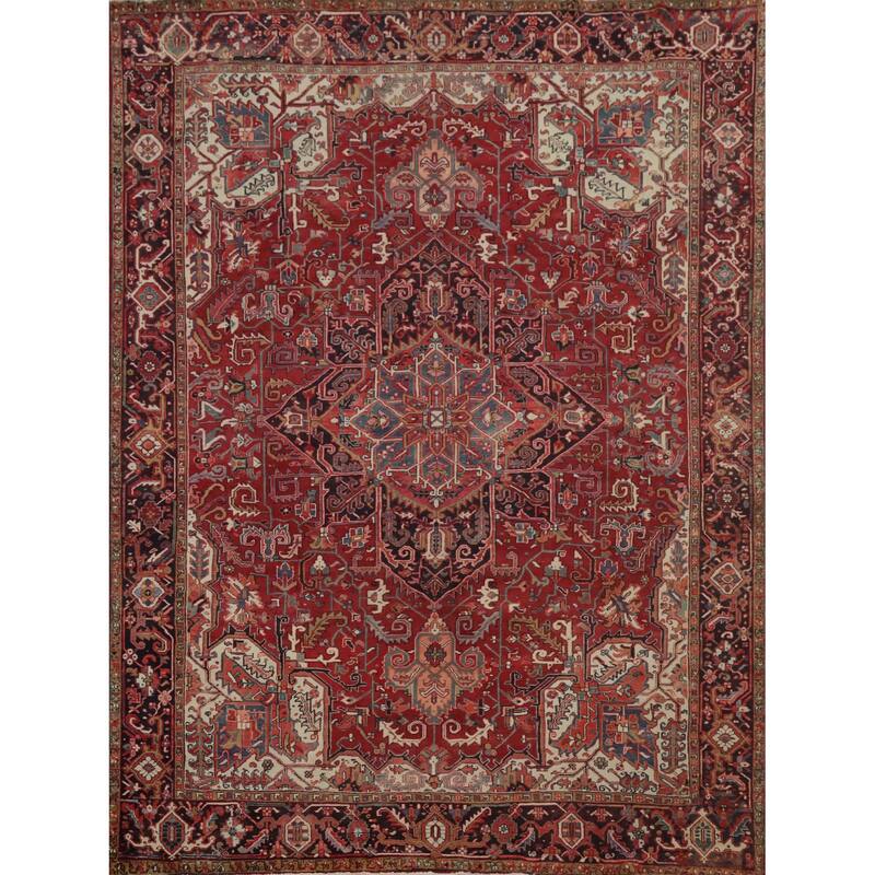 Hand Knotted Oriental 100% Wool Carpet Traditional Medallion Red Heriz Area Rug - 12' 2'' X 10' 0''