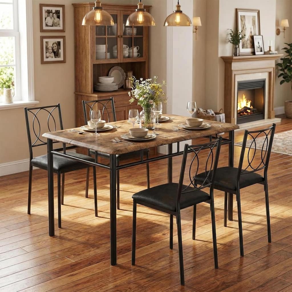 Kitchen Dining Table Set with Upholstered Chairs for 4