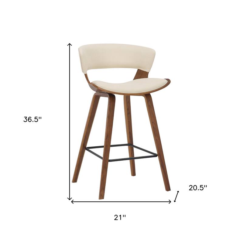 27" Modern Cream and Brown Counter Height Bar Stool with Upholstered Foam Seat and Iron Frame - 36.5”H x 21”W x 20.5”D