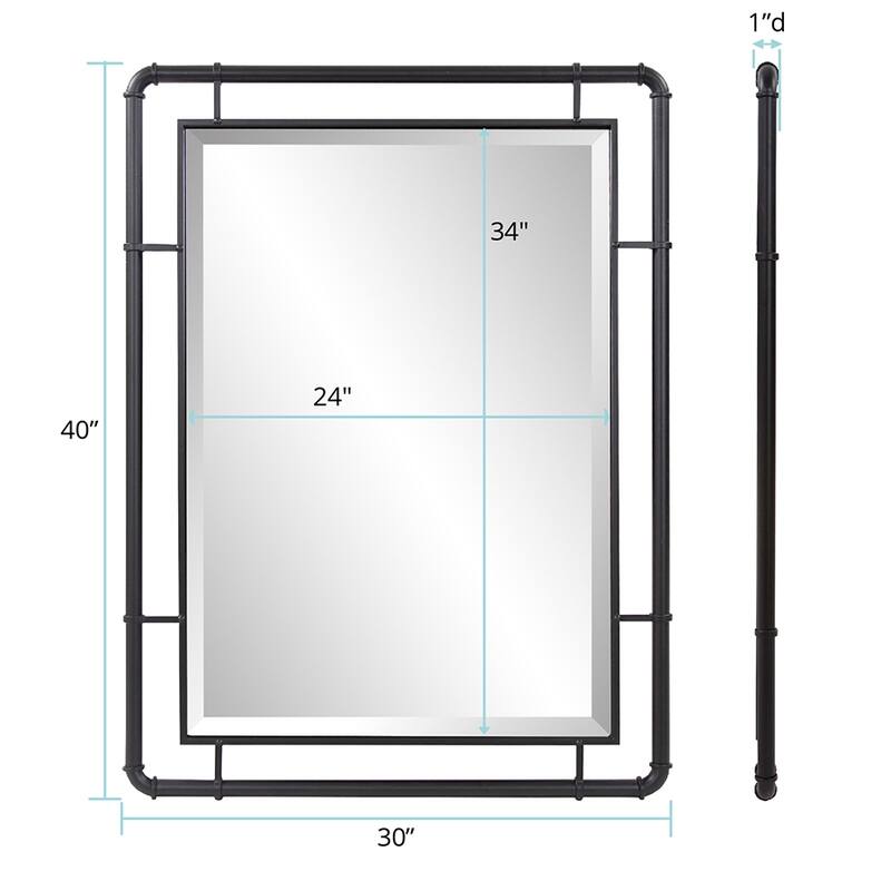 Allan Andrews Matte Black Vanity and Wall Mirror with Metal Pipe Inspired Frame - 40"H x 30"W