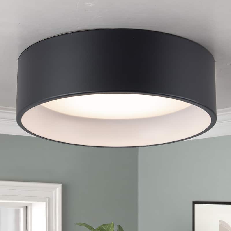 C Cattleya Black and Woodgrain 3CCT Integrated LED Flush Mount Ceiling Light - 16-inch - White