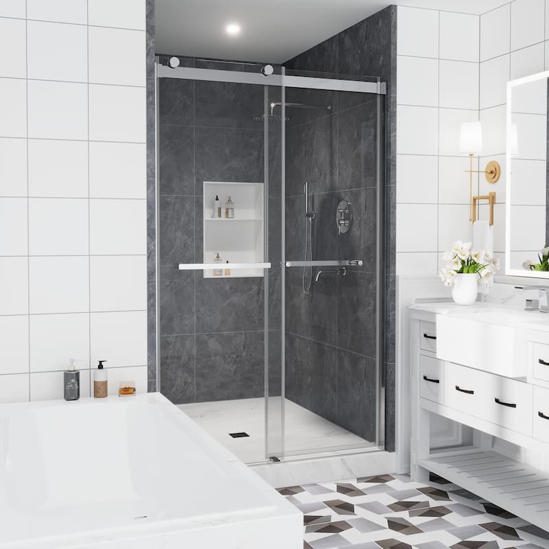 CASAINC 48"/60"W x 76"H Double Sliding Frameless Shower Door with Clear Glass