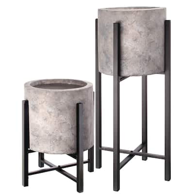 Metal/Mgo Tallplanter On Stand 16.5-28"T Set of 2 - 28"