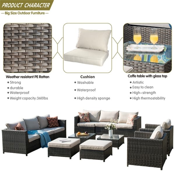Shop Black Friday Deals On Ovios Patio Furniture Deep Seat Wicker Pillows Sofa Cover Included Outdoor Furniture 12 Piece Set Overstock 30892759