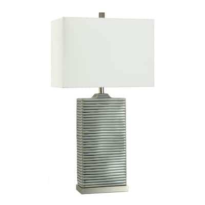 Choi Table Lamp - Gloss Finish on Ceramic with Brass Accents - Off-White Shade
