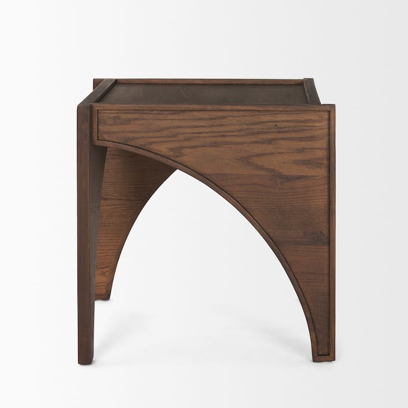 HomeRoots 24" Brown Wood Modern Arched Square End Table - 24' X '24' X '24