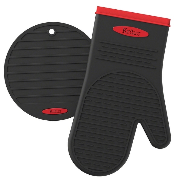 KRAUS Heat-Resistant 100% Food-Safe Silicone Non-Slip Oven Mitt and Trivet. Opens flyout.