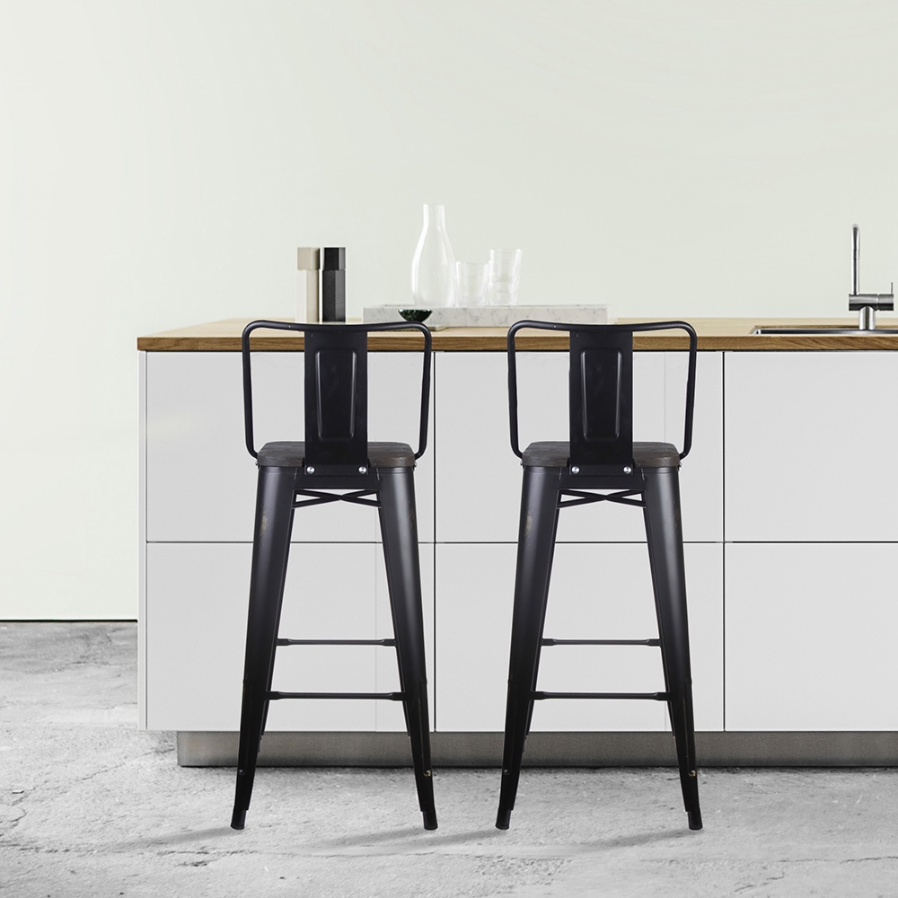 Black metal stool with wood seat deals
