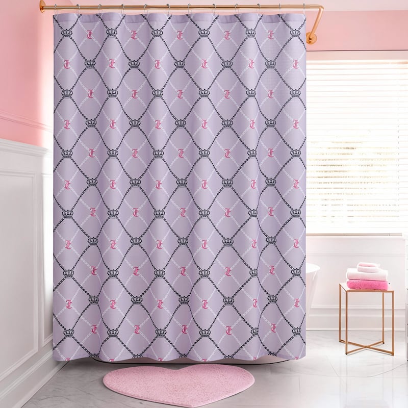Juicy Couture 13-Piece Shower Curtain and Hooks Set - Light Purple Chain Diamond