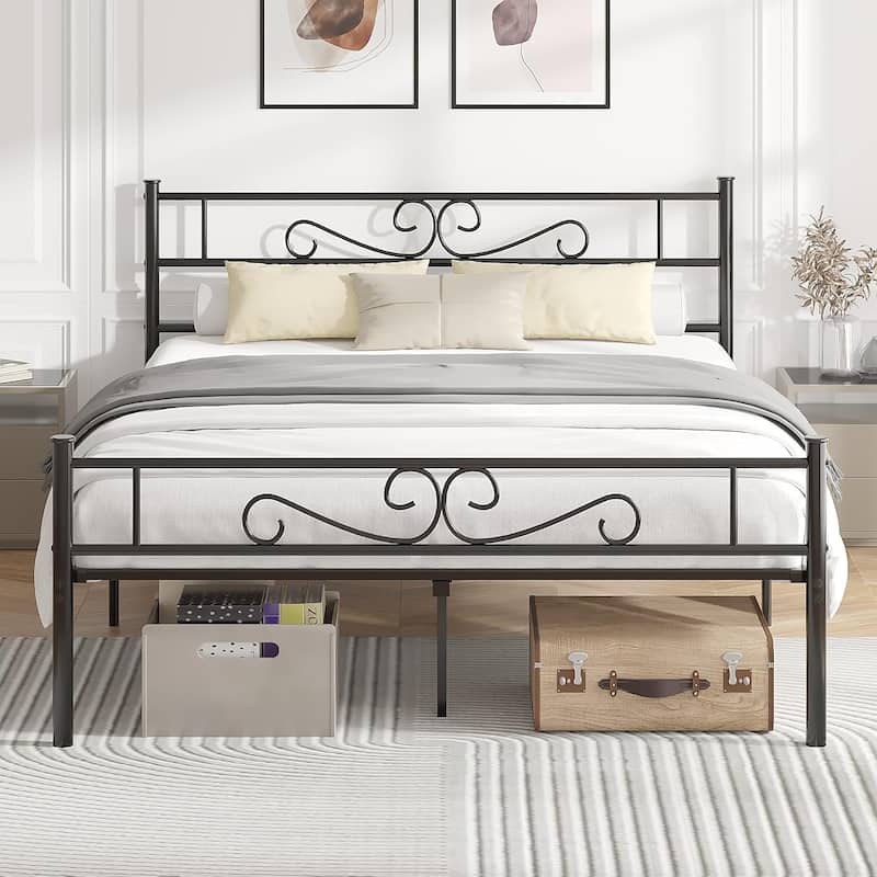 Metal Bed Frame with Headboard and Footboard- Twin/Full/Queen Size Bed - Black - Queen