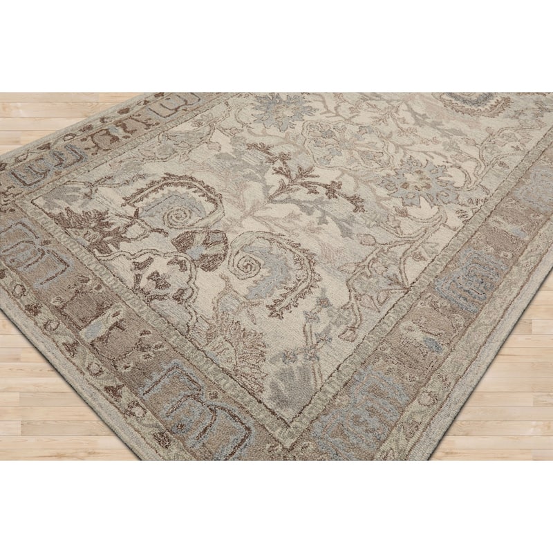 5'x8' Beige Hand-Hooked Transitional Area Rug Arts & Crafts Wool Design