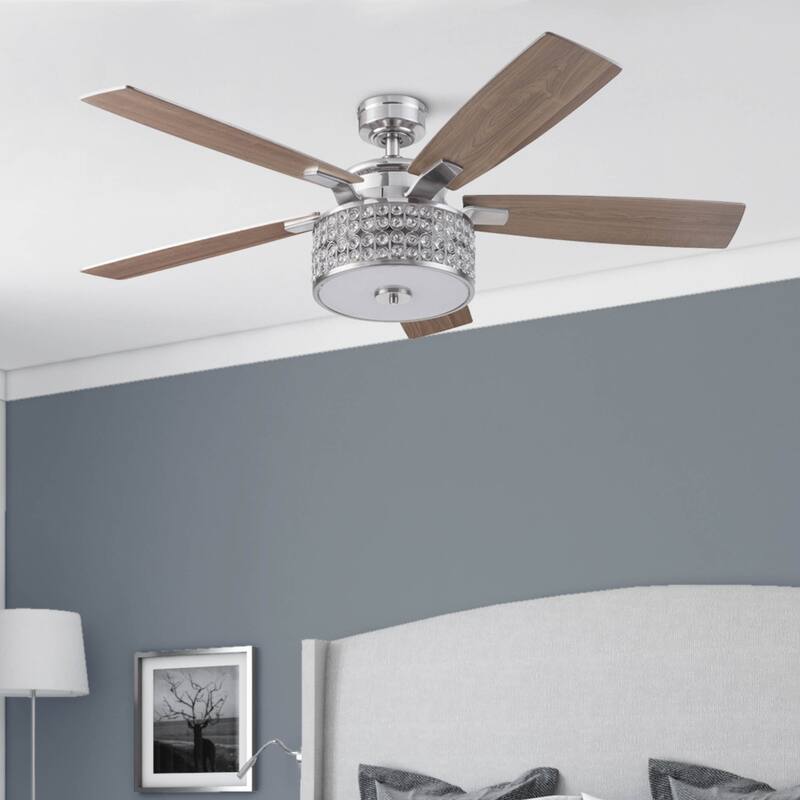 52" Prominence Home Lanissa Brushed Nickel Crystal Shade Farmhouse Glam LED Ceiling Fan with Light & Remote Control