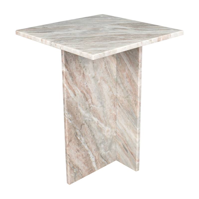 Venus 18.5" Contemporary Natural Marble Handmade T-Shaped End Table, Gray/Beige, by JONATHAN Y. - Gray/Beige - Marble