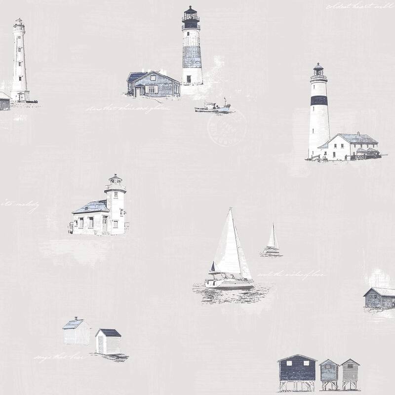 Galerie Wallcoverings Deauville 2 Beach Huts and Lighthouses Non-woven Matte Wallpaper Roll - 33 feet x 21 inches - Beige