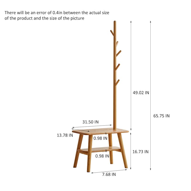 GDFStudio - Lanaster Mid-Century Modern Solid Wood Storage Bench with Shoe Rack & Coat Hanger for Entryway and Living Spaces