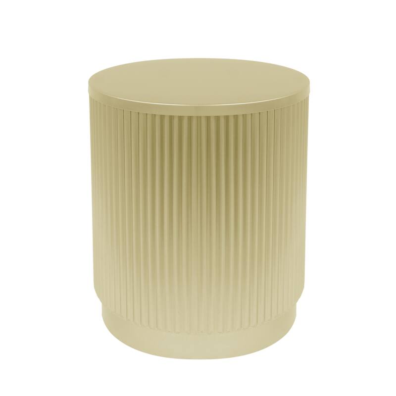 15" Modern Round Side Table with Vertical Stripes and Iron Frame for Living Room or Bedroom