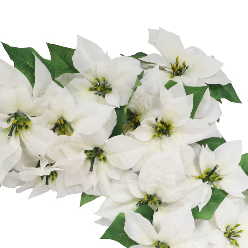 Puleo International 6' x 12" Pre-Lit Battery-Operated Artificial White Poinsettia Garland
