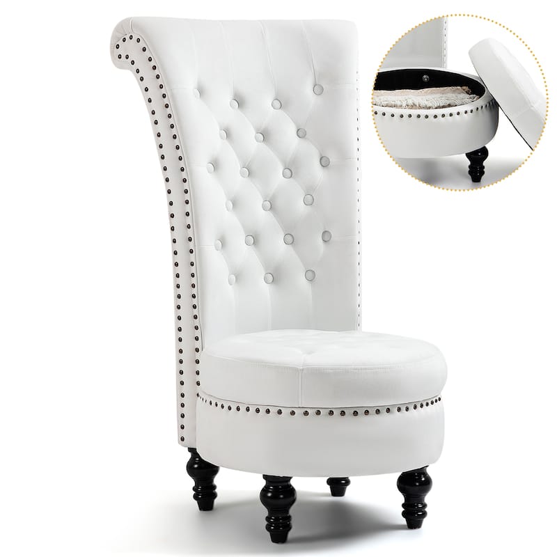 AVAWING High Back Throne Chair Velvet Armless Royal Accent Chair with Storage