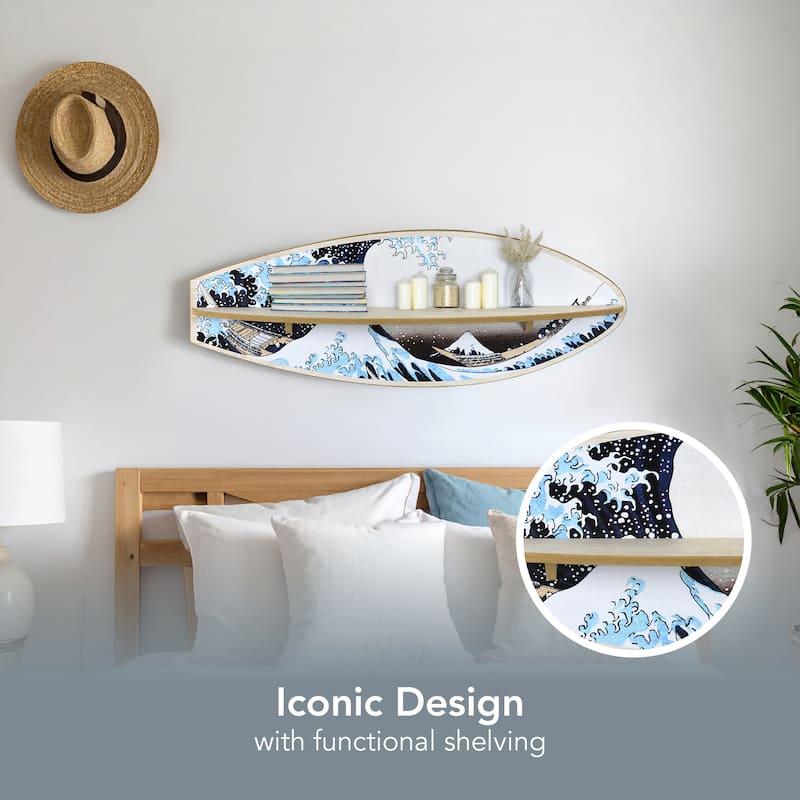 American Art Decor Surfboard Wall Shelf Coastal Beach Themed Decorative Wall Art Storage for Home or Office