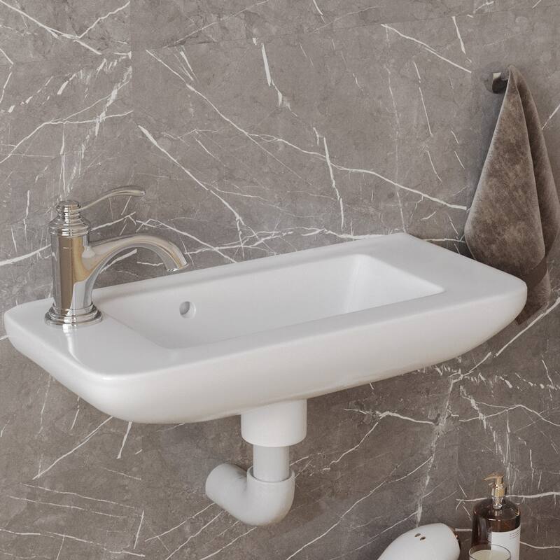 West Edgewood White Ceramic Wall Mount Sink with Overflow and Single Left-Sided Faucet Hole