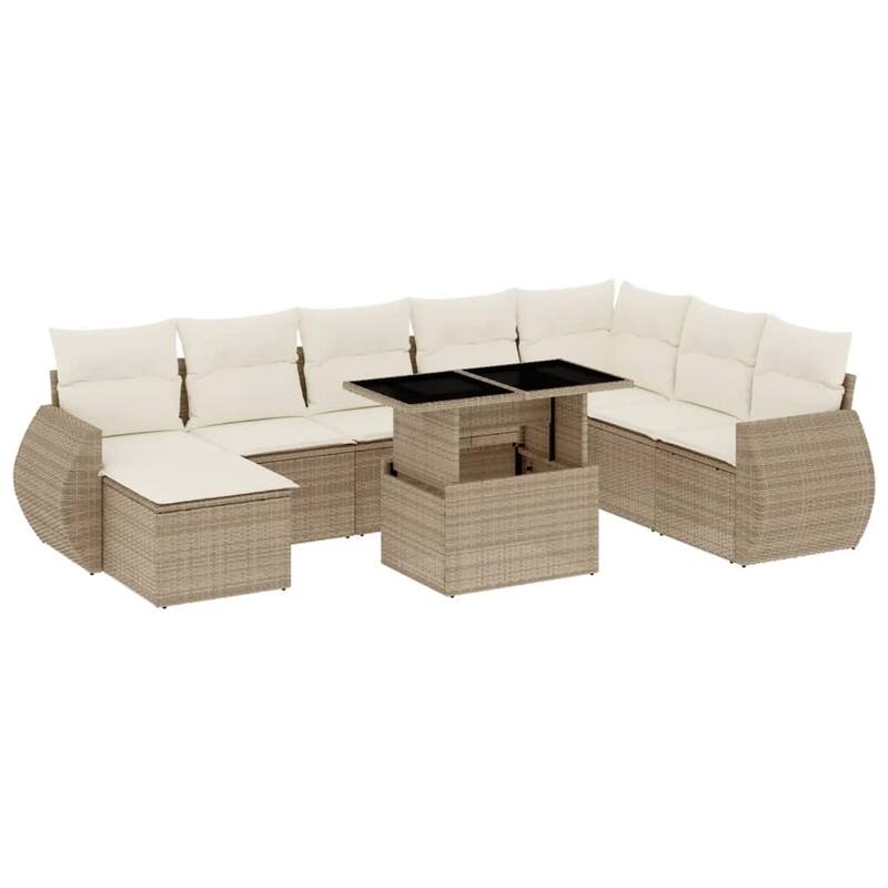vidaXL Patio Sofa Set with Cushions Outdoor Furniture 9 Piece Poly Rattan