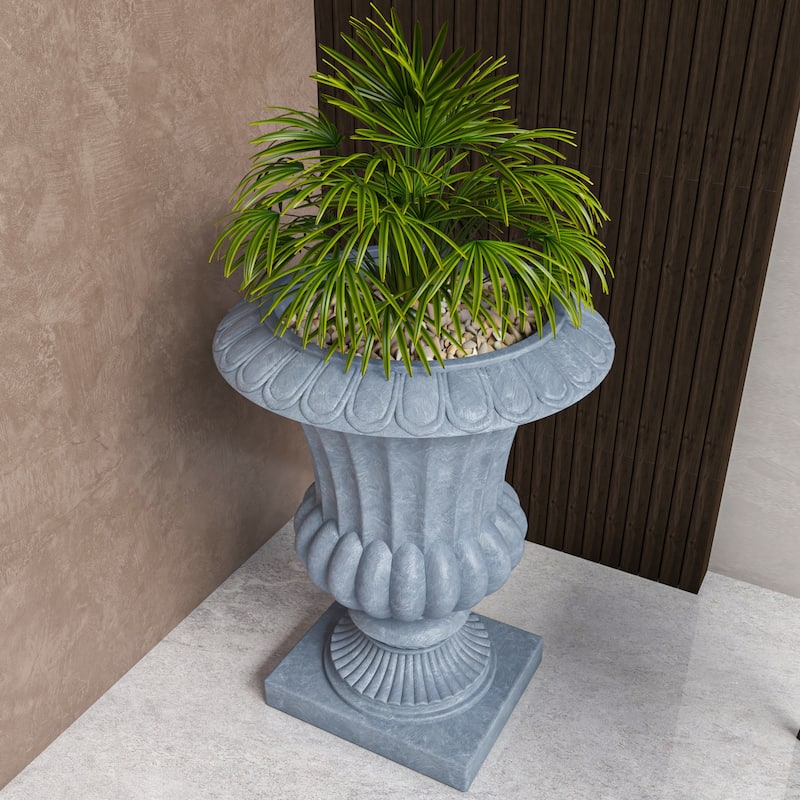 Lotus Elegant Urn Planter Pot in Fiberstone and MgO Clay with Drainage Holes for Indoor Outdoor Home Office Yard Patio Decor