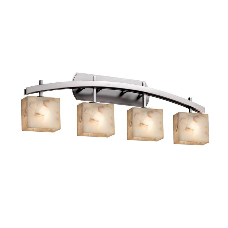 Justice Design Alabaster Rocks Archway 4-light Brushed Nickel Bath Bar, Rectangle Shade - Brushed Nickel, Alabaster Rocks