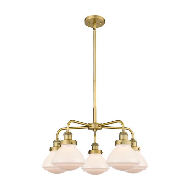 Innovations Lighting Olean - 5 Light 25" Stem Hung Chandelier - Brushed Brass/Matte White