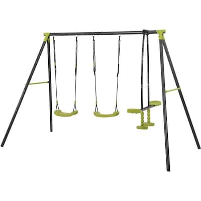 100.78 in. W Triple Children Metal safe swing set 440lbs for age 3+