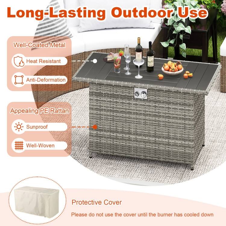 Propane Fire Pit Table 50000 BTU Outdoor Patio Heater with PE Rattan Coffee Table and Stainless Steel Burner